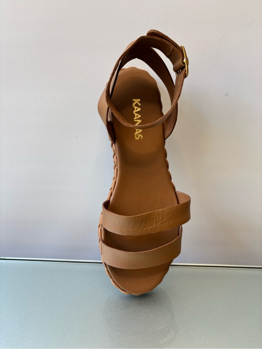 Kanas Tan Leather Ankle-Strap Flat Sandals